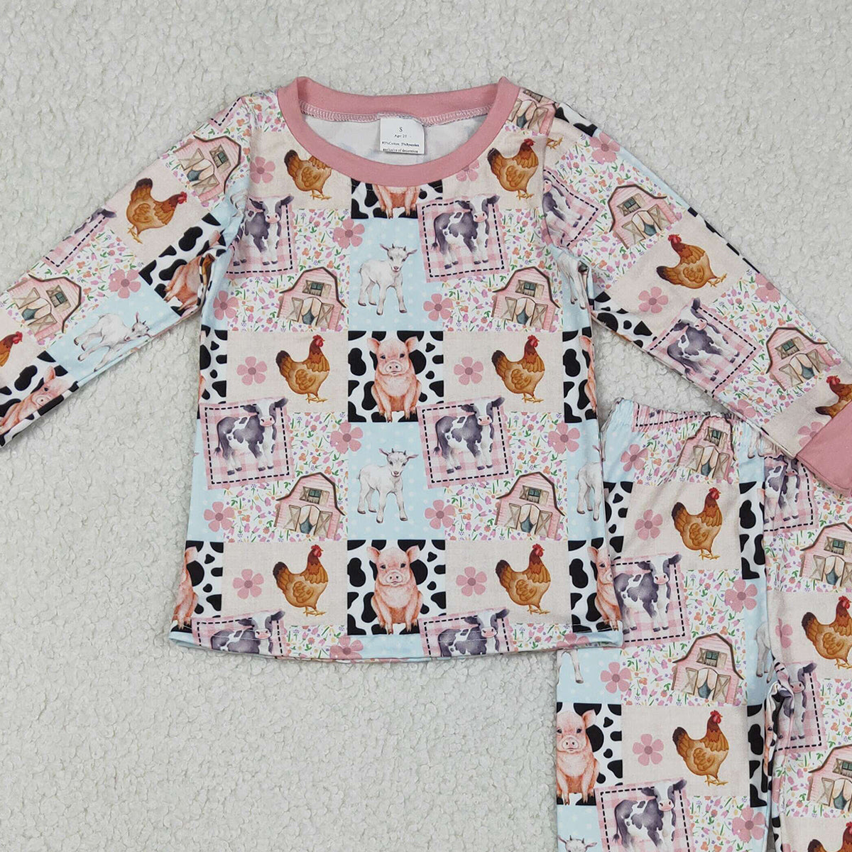 Baby Girls Farm Pajamas Set with Pigs And Chicks Design Top And Pants Sleepwear for Infants