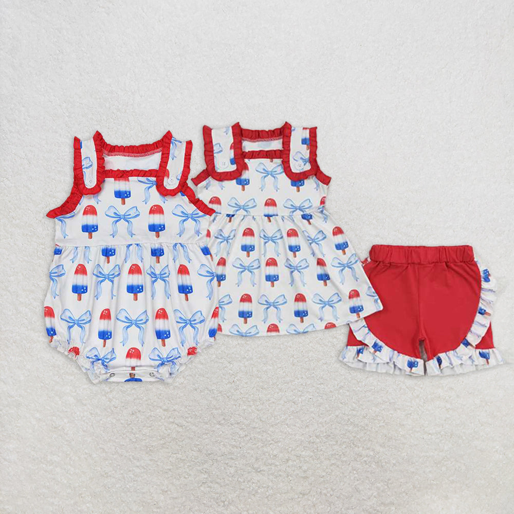 Match Popsicle Bows Print Girls 4th of July Clothes