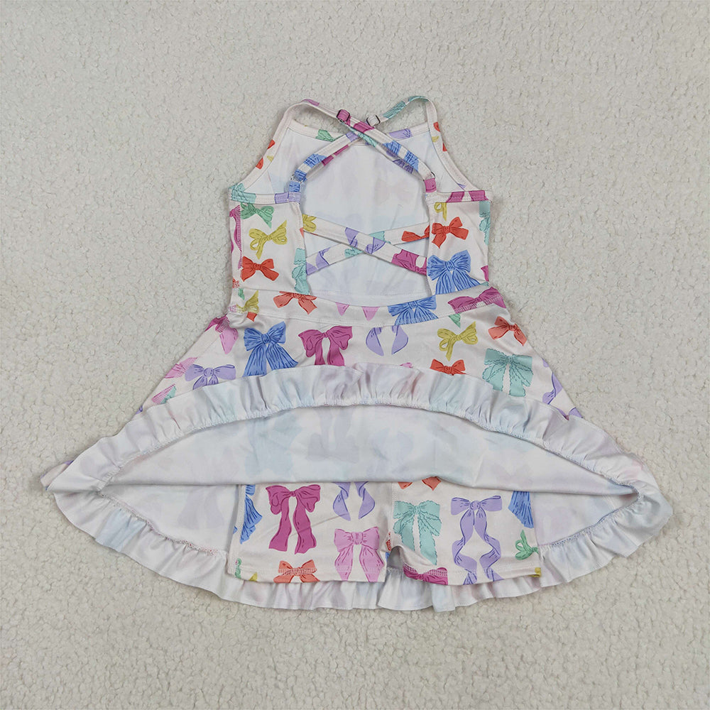 GSD2291 Baby Girls Strap Colorful Bows Yoga Ruffle Knee Length Dresses D 4.16