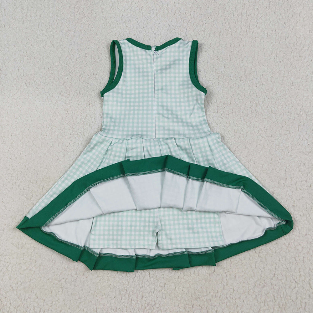 GSD2632 Baby Girls Green Plaid Sleeveless Ruffle Short Yoga Knee Length Dresses  D 6.18