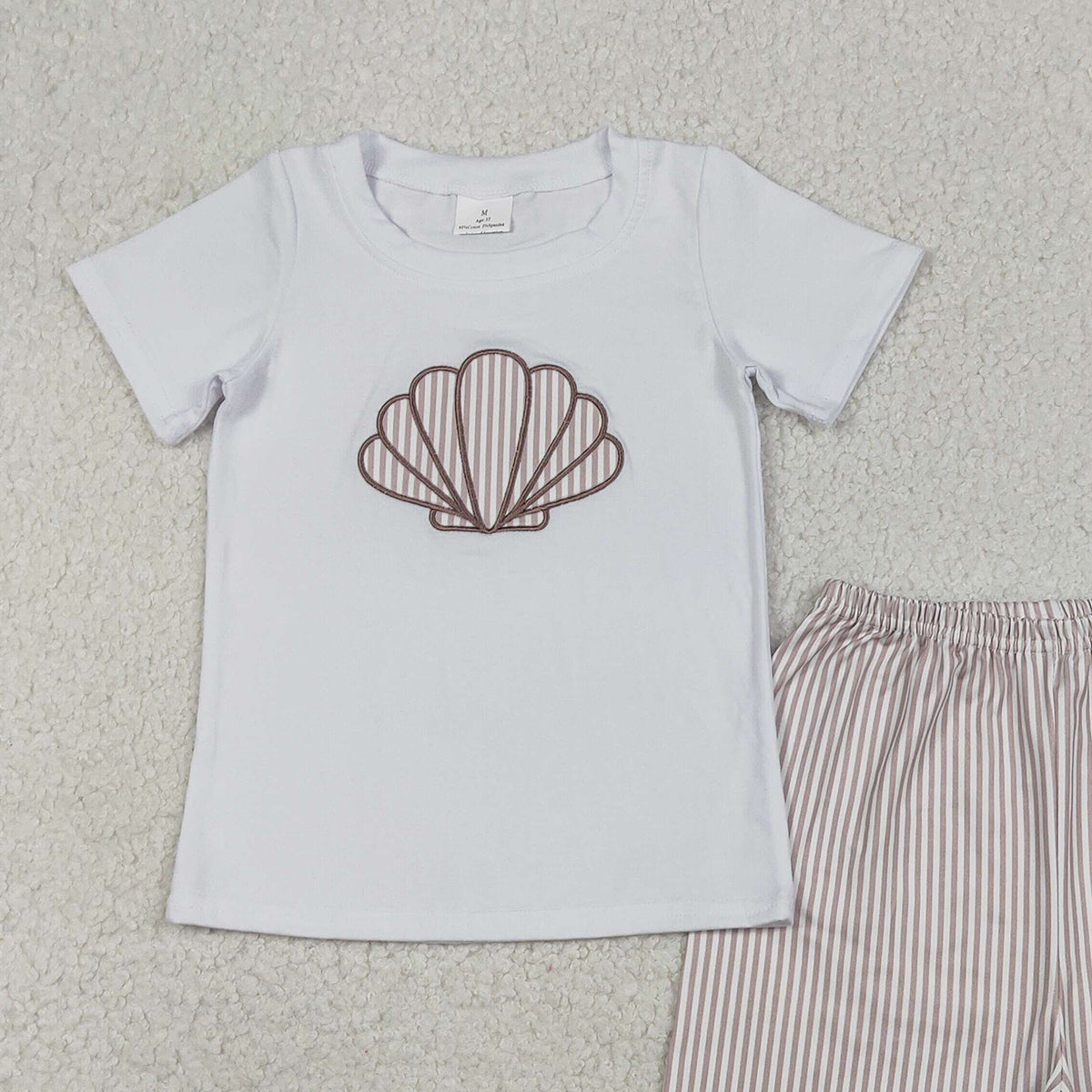 Baby Boys Embroidered Shells Shirt Top with Stripe Shorts Clothing Set for Newborn Boys Baby Boy Outfits Baby Clothes Set