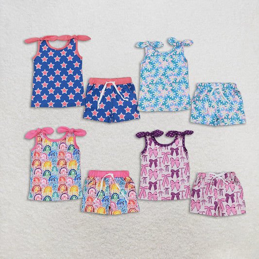 Match Baby Girls Colorful Flowers Bows Tie Tops Shorts Clothes Sets D 3.21