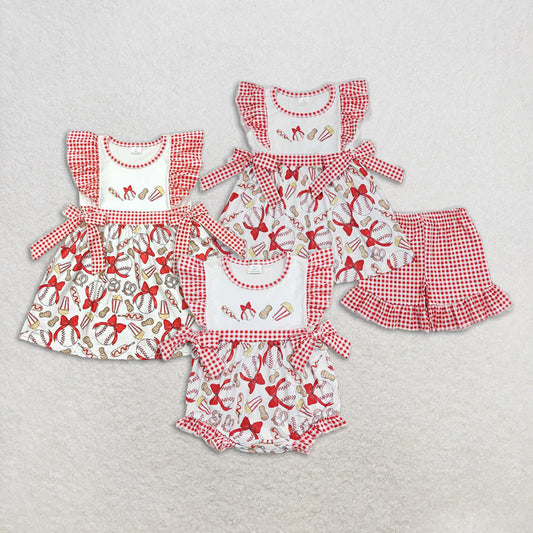 Match Baby Girls Baseball Bows Sister Rompers Clothes Sets D 3.17