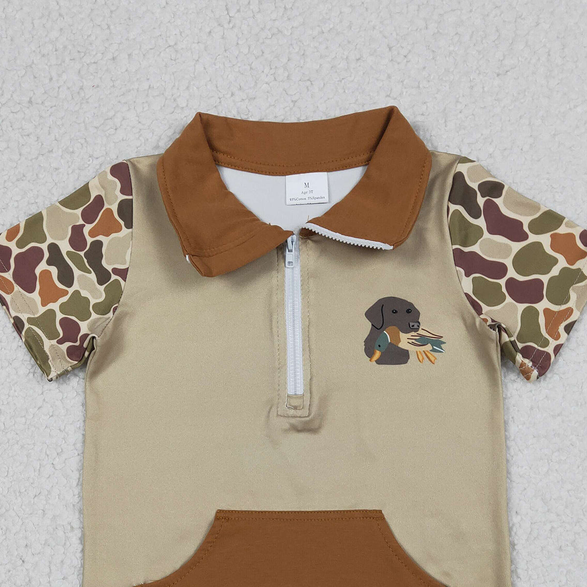 Baby Boys Southern Khaki Camouflage Zip Pullover Top with Pockets Duck And Dog Print Hunting Theme Clothing
