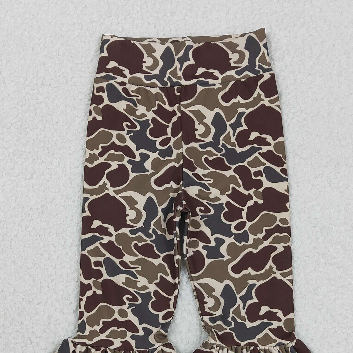 Baby Girls Dark Khaki Camouflage Ruffle Bell Bottom Yoga Pants Active Trousers