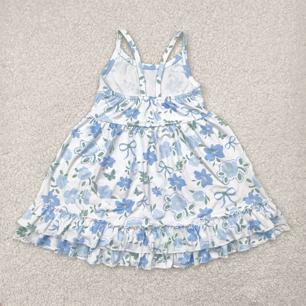 GSD2377  Baby Girls Blue Strap Floral Knee Length Dresses D 4.17