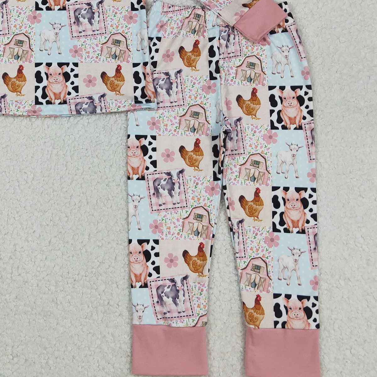 Baby Girls Farm Pajamas Set with Pigs And Chicks Design Top And Pants Sleepwear for Infants