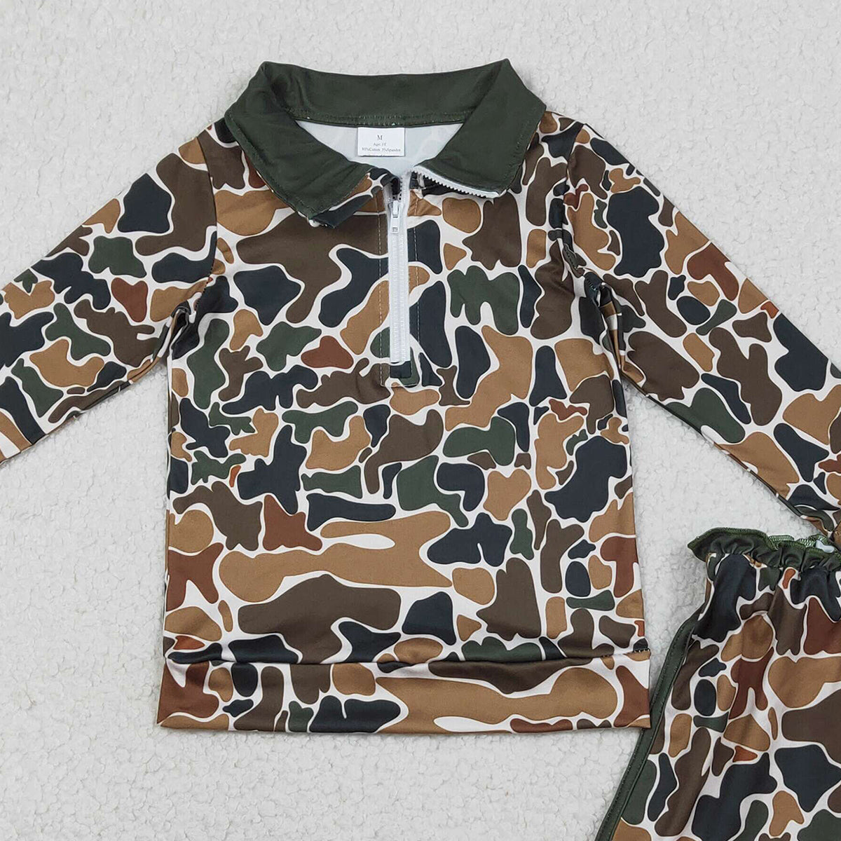 RTS NO MOQ（In Stock) GLD1547 Brown-green camouflage beige zip-up long-sleeved skirt set