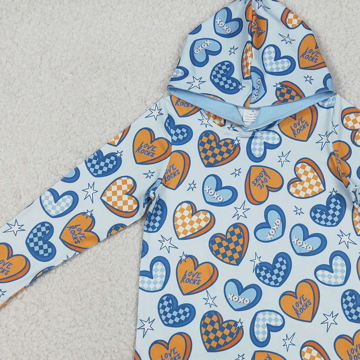 Baby Boys Long Sleeve Valentines Hoodie XOXO Hearts Stars Print Top Comfortable Cotton Graphic Sweatshirt for Kids