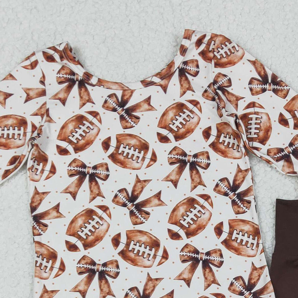 Baby Girls' Team Clothes Set with Bell Sleeve Footballs Bows Top And Ruffle Bell Bottom Pants for Little Ones
