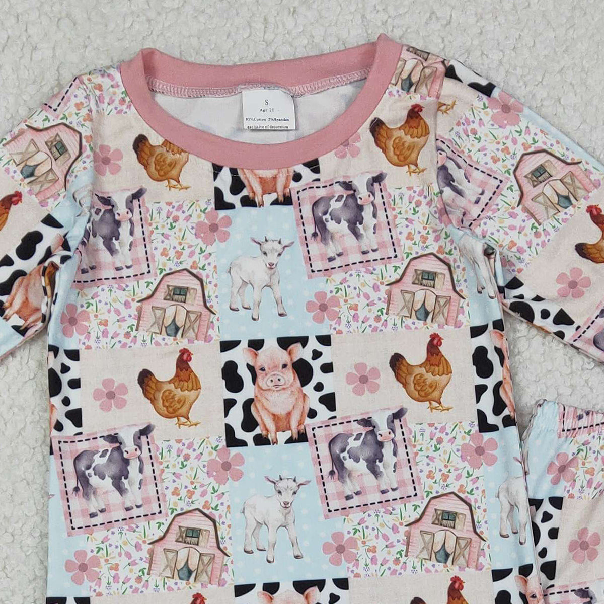 Baby Girls Farm Pajamas Set with Pigs And Chicks Design Top And Pants Sleepwear for Infants