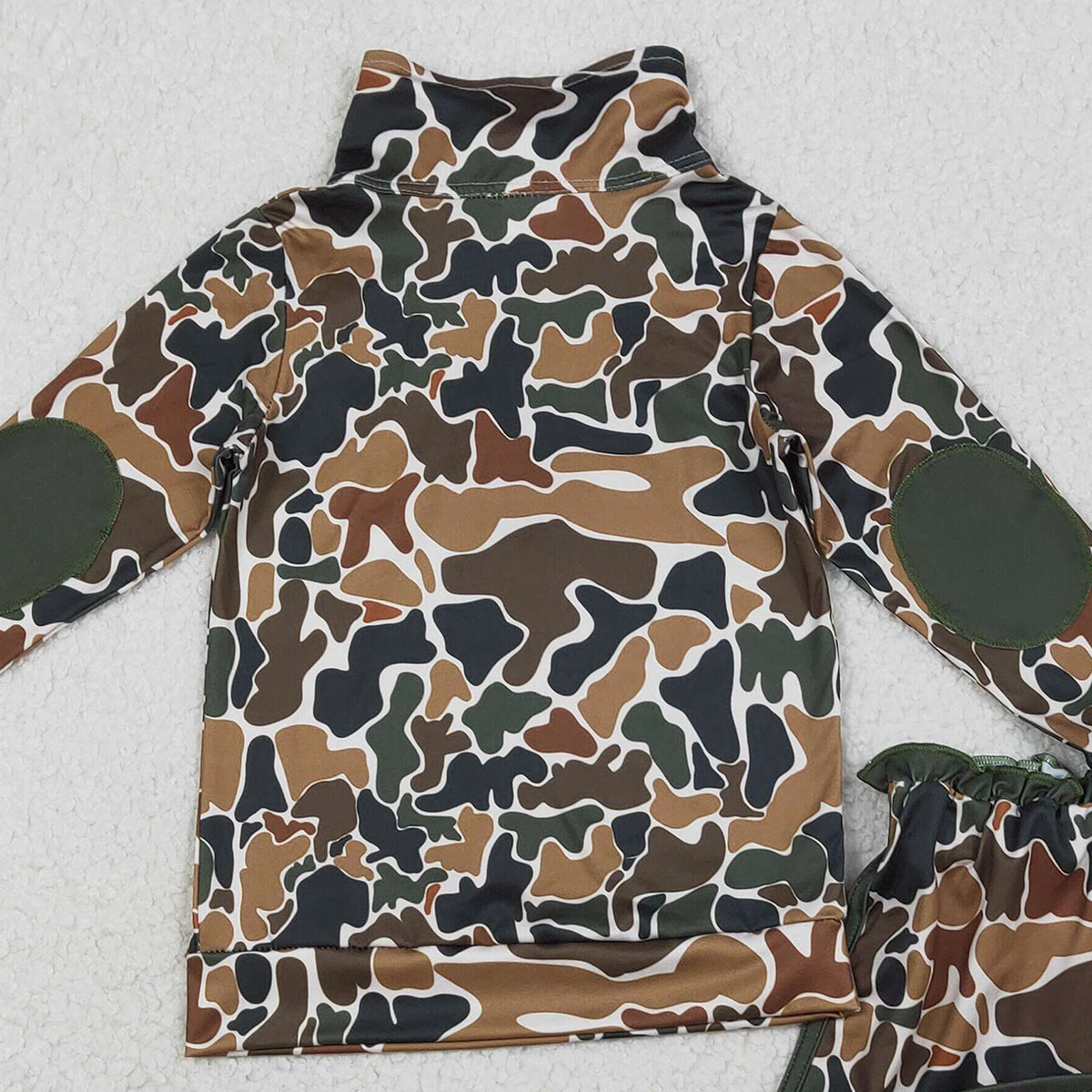 RTS NO MOQ（In Stock) GLD1547 Brown-green camouflage beige zip-up long-sleeved skirt set