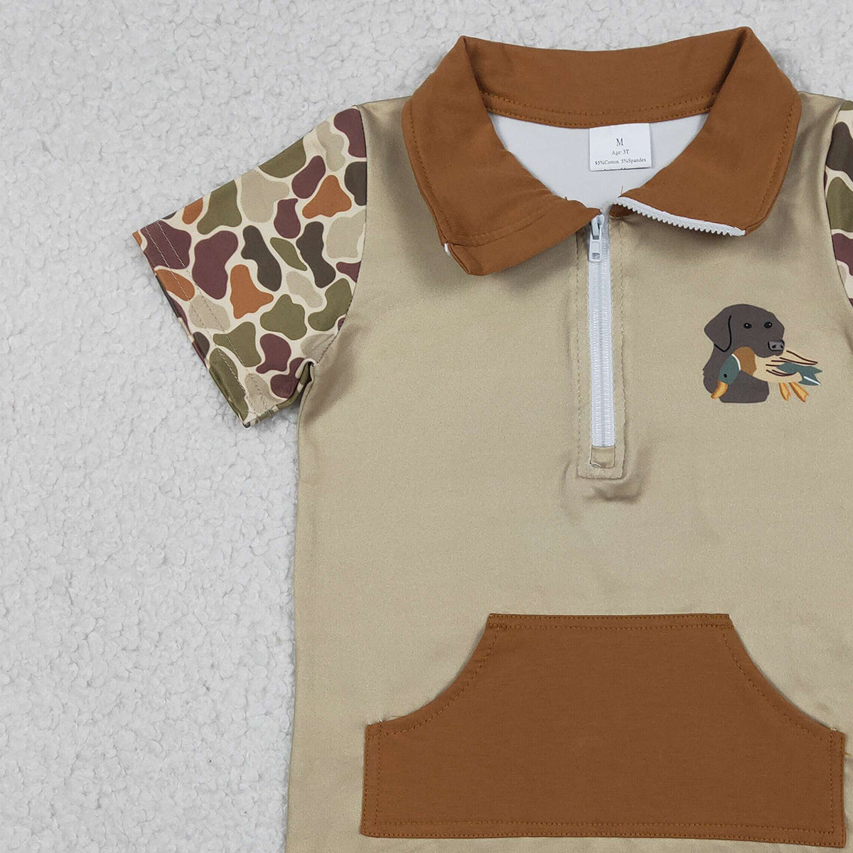 Baby Boys Southern Khaki Camouflage Zip Pullover Top with Pockets Duck And Dog Print Hunting Theme Clothing