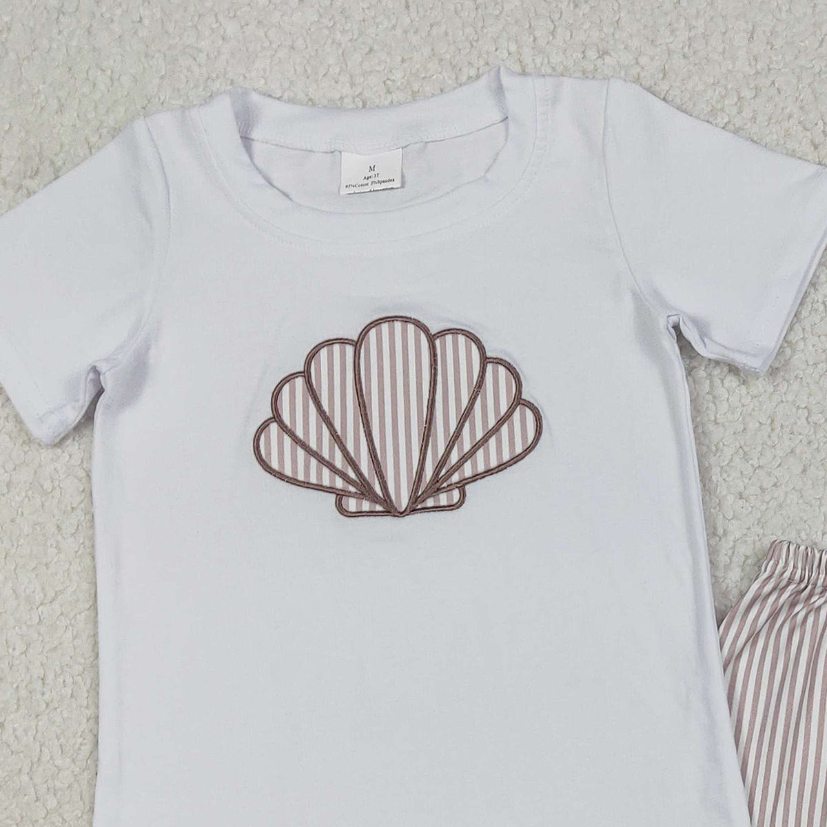 Baby Boys Embroidered Shells Shirt Top with Stripe Shorts Clothing Set for Newborn Boys Baby Boy Outfits Baby Clothes Set