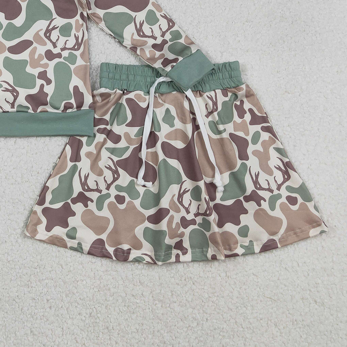 Baby Girls Camo Print Southern Hunting Deer Long Sleeve Top with Skirt And Shorts Outfit Set
