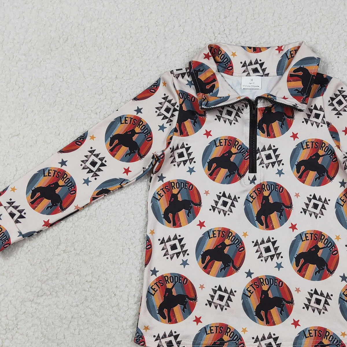 Baby Boys Long Sleeve Aztec Horse Rodeos Western Zipper Pullover Top Comfortable Soft Cotton Outfit for Infants