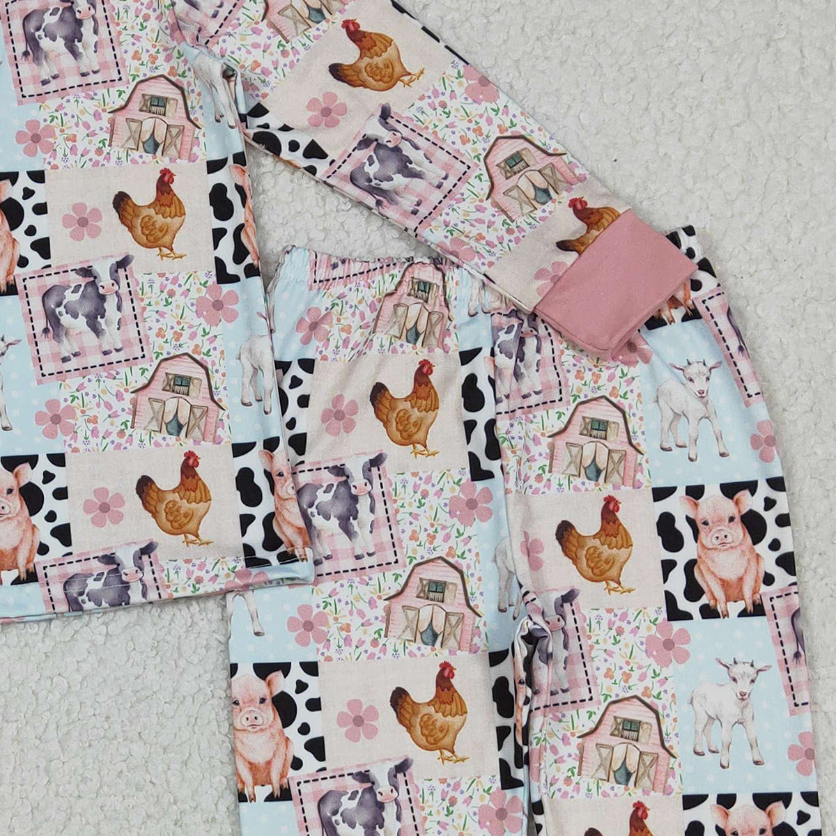 Baby Girls Farm Pajamas Set with Pigs And Chicks Design Top And Pants Sleepwear for Infants