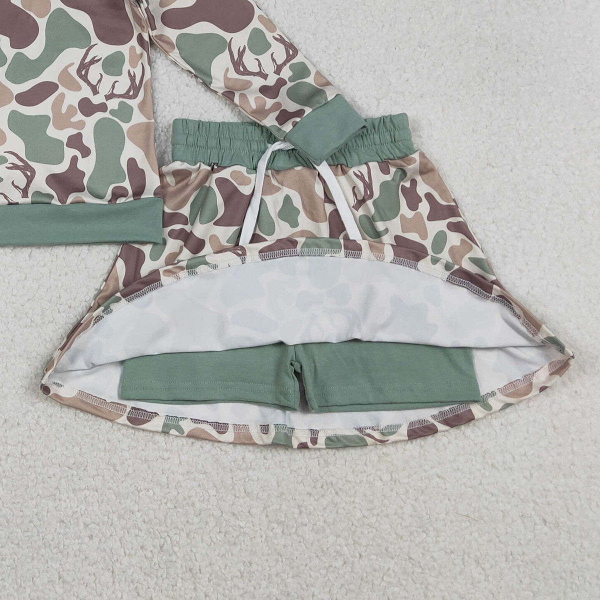 Baby Girls Camo Print Southern Hunting Deer Long Sleeve Top with Skirt And Shorts Outfit Set