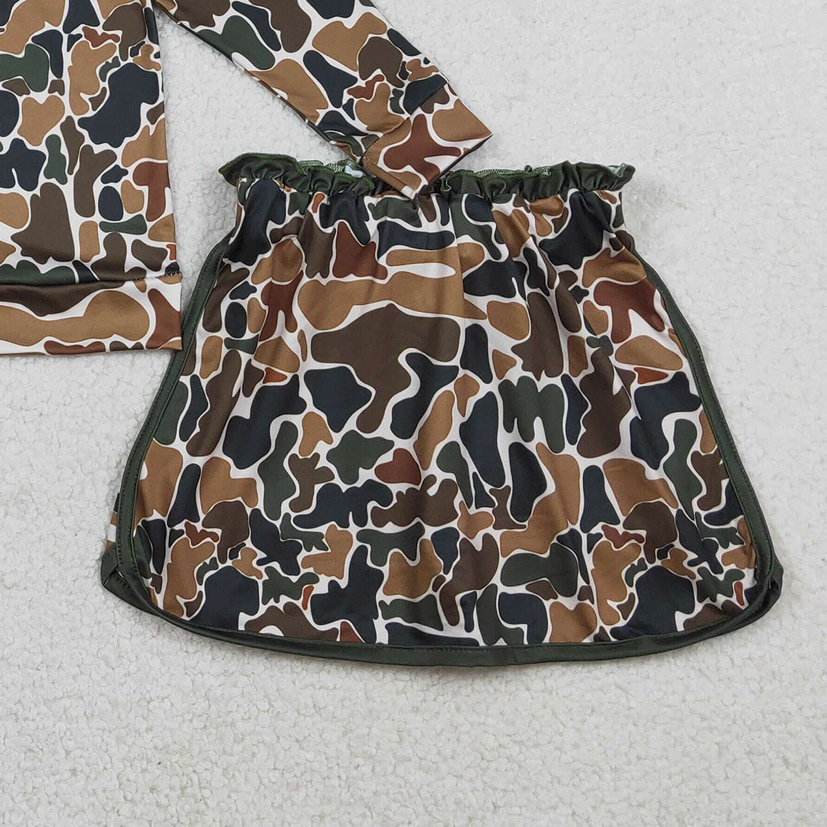 RTS NO MOQ（In Stock) GLD1547 Brown-green camouflage beige zip-up long-sleeved skirt set