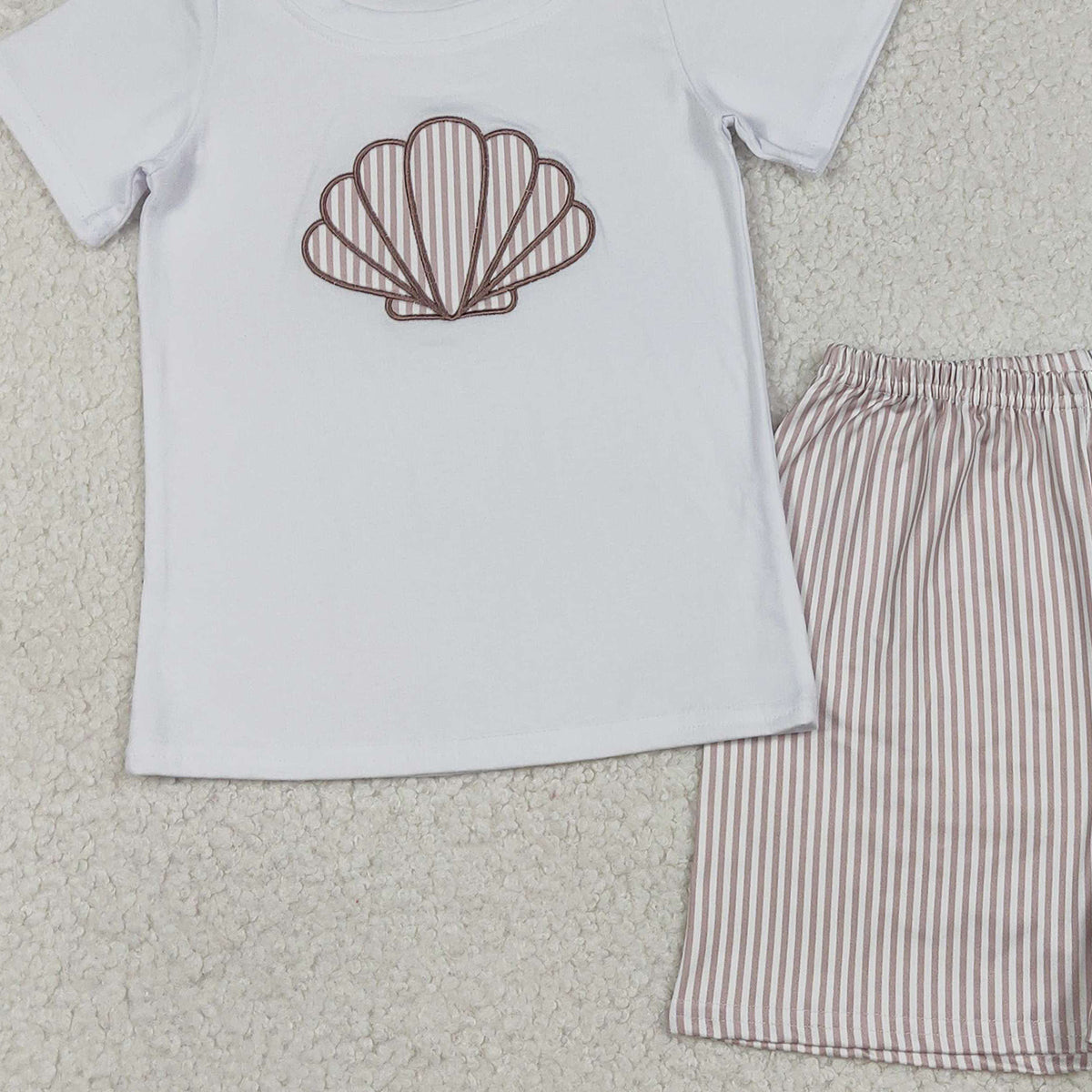 Baby Boys Embroidered Shells Shirt Top with Stripe Shorts Clothing Set for Newborn Boys Baby Boy Outfits Baby Clothes Set