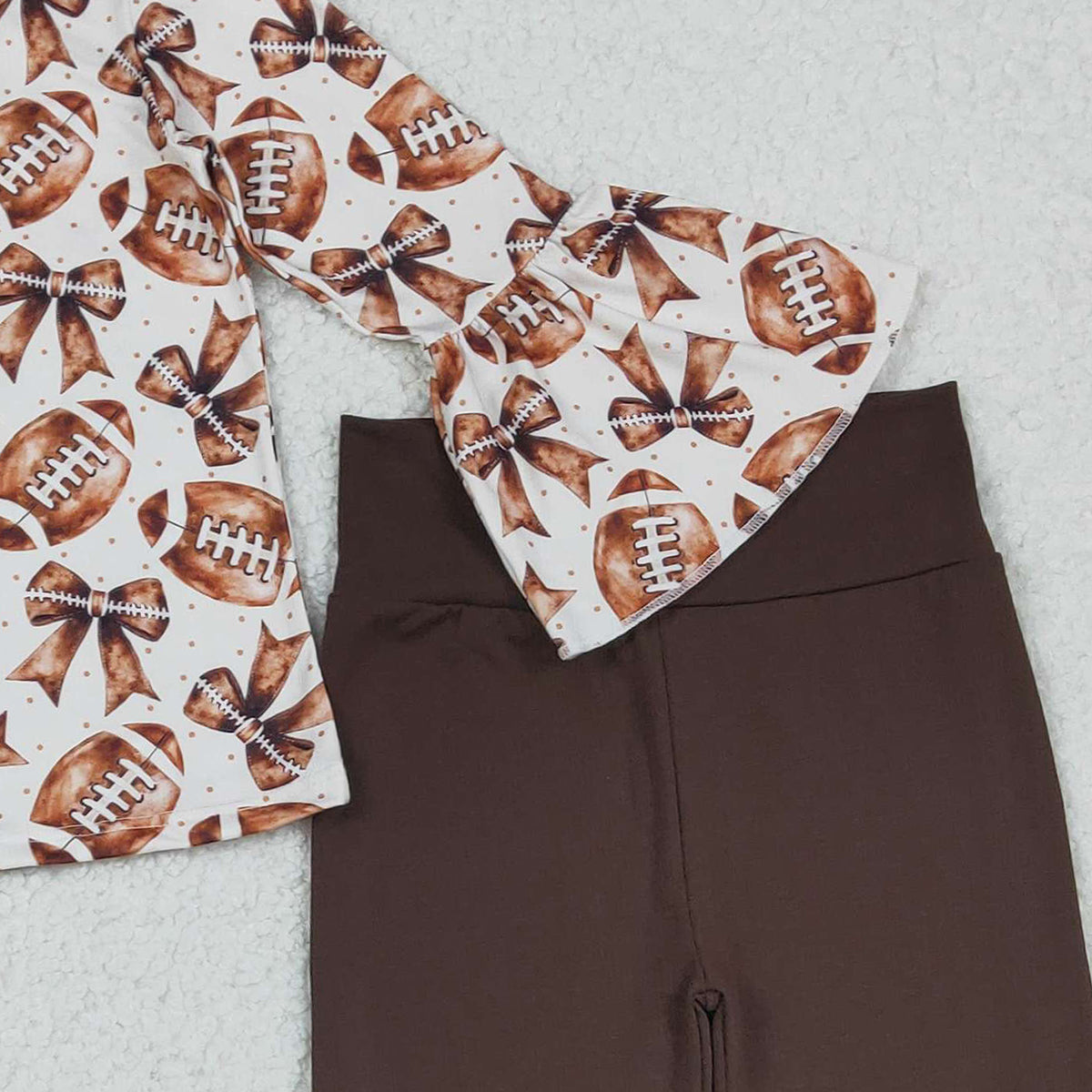 Baby Girls' Team Clothes Set with Bell Sleeve Footballs Bows Top And Ruffle Bell Bottom Pants for Little Ones