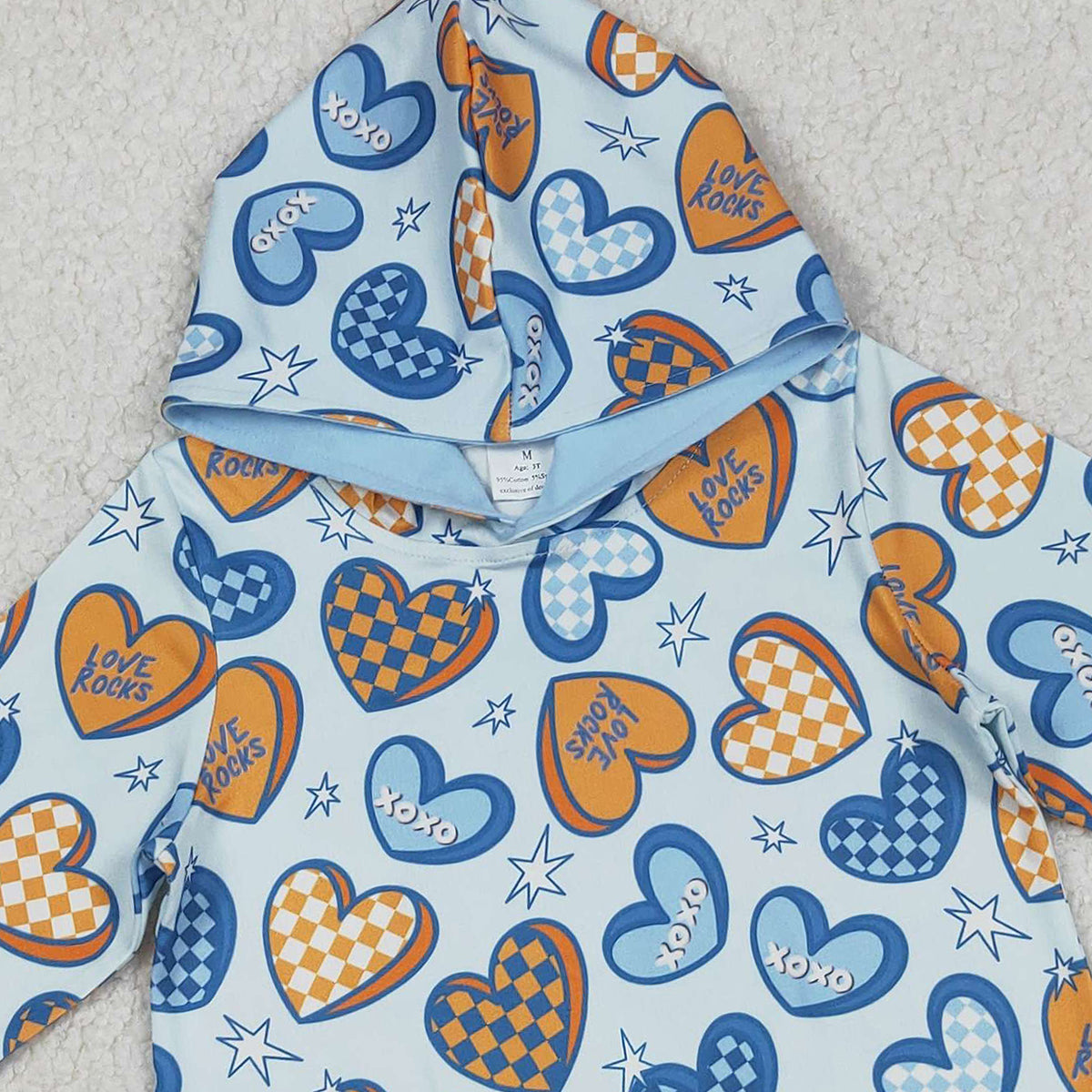 Baby Boys Long Sleeve Valentines Hoodie XOXO Hearts Stars Print Top Comfortable Cotton Graphic Sweatshirt for Kids