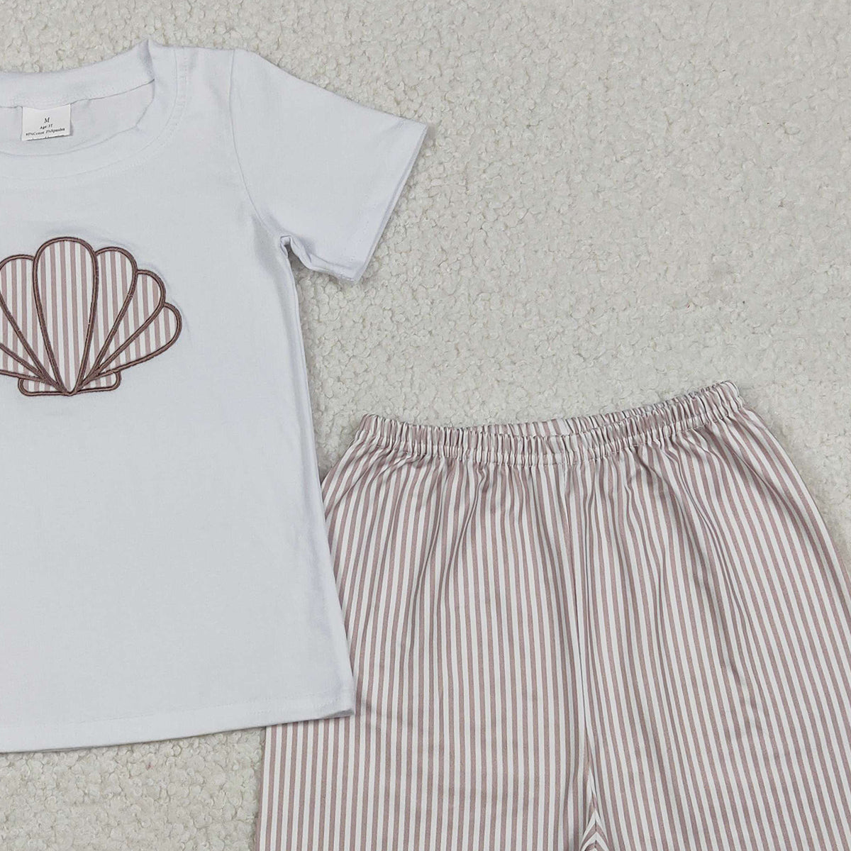 Baby Boys Embroidered Shells Shirt Top with Stripe Shorts Clothing Set for Newborn Boys Baby Boy Outfits Baby Clothes Set