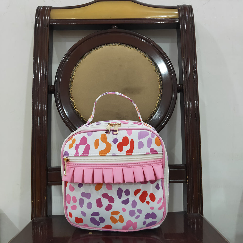 BA0309 Baby Girls Pink Leopard Ruffle School Bags Lunch Boxes  D 8.2