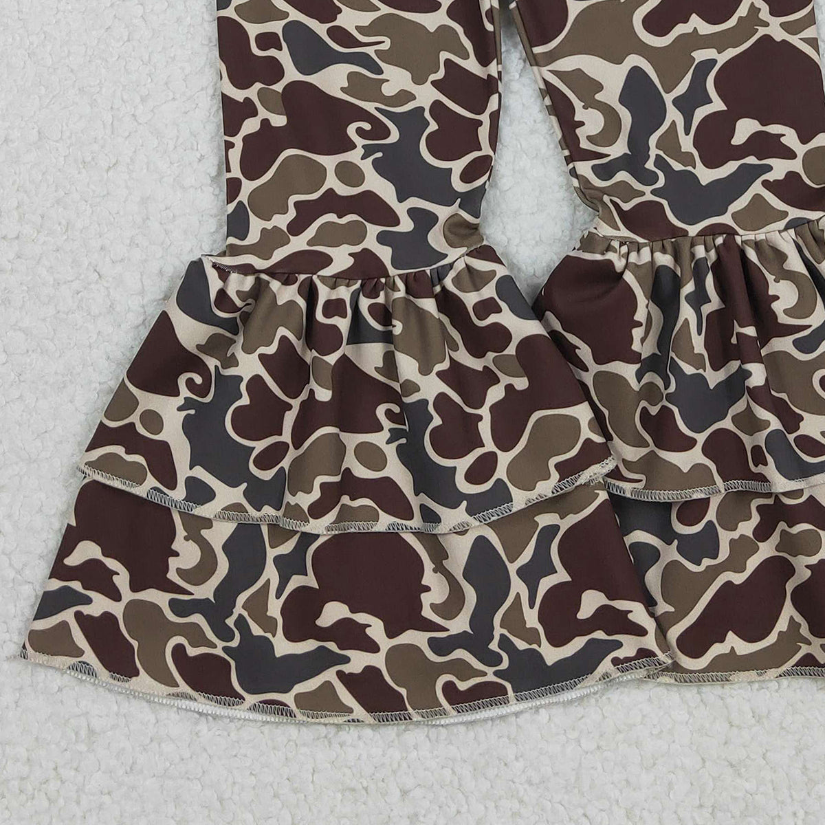 Baby Girls Dark Khaki Camouflage Ruffle Bell Bottom Yoga Pants Active Trousers
