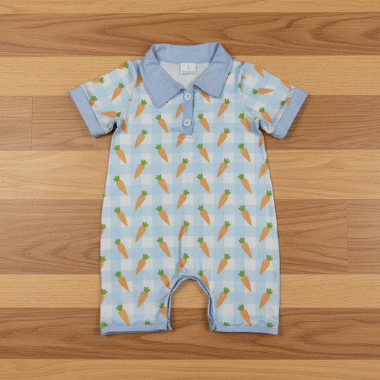 blue carrot print easter boy romper