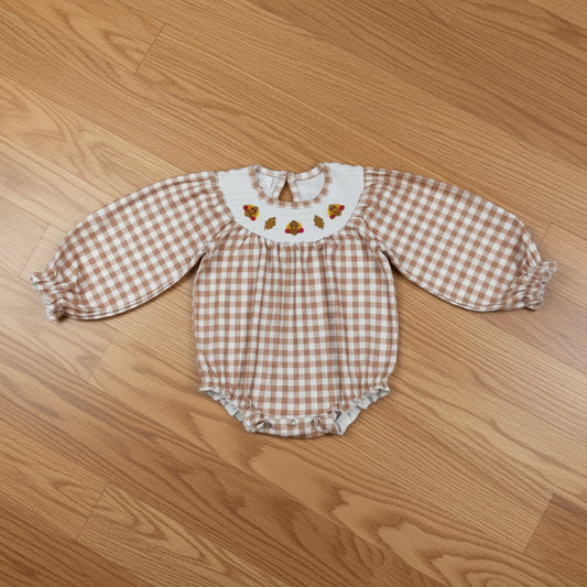 brown gingham turkey embroidery smock bubble