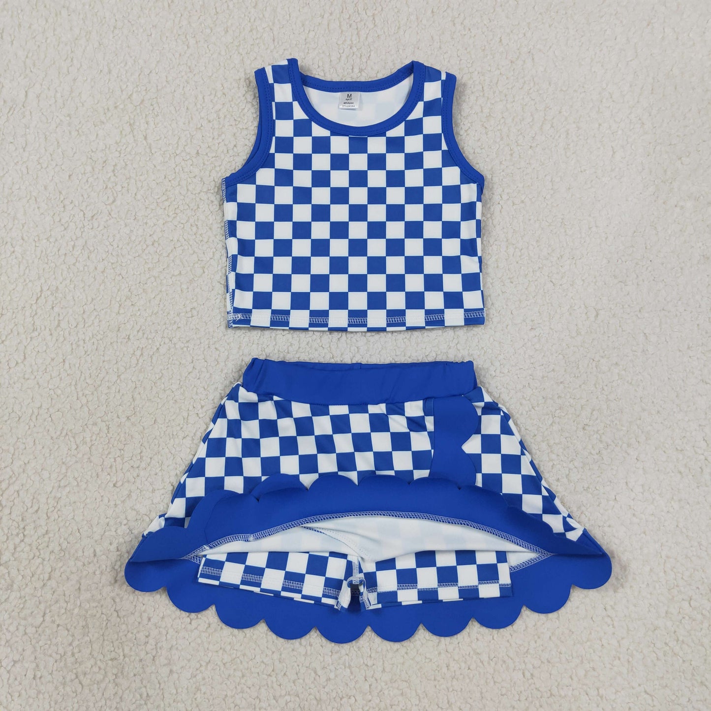royal blue checkered scallop athletic skort outfit girls clothes