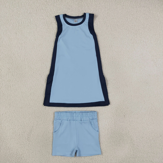 GSSO3847 girls blue navy sleeveless shorts outfits yoga