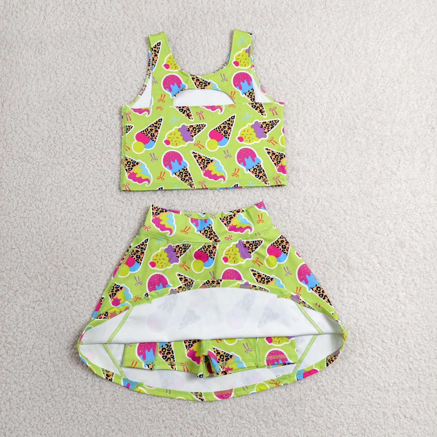 leopard ice-cream athletic skort outfit girls clothes