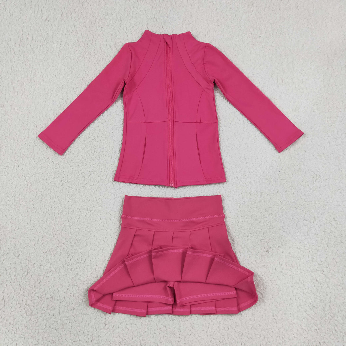 hot pink zipper top pleated yoga girls skorts set