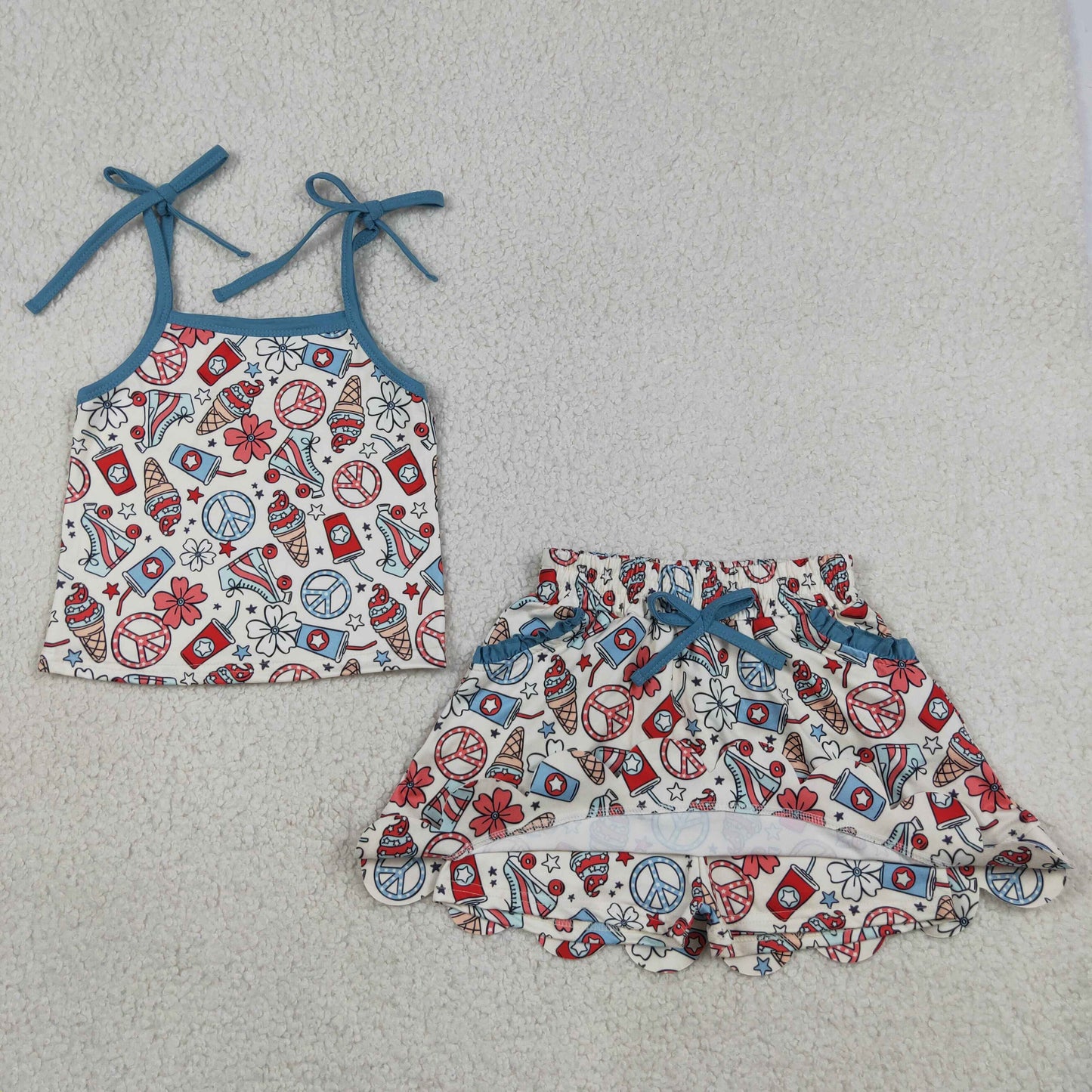 vintage Fourth of July scallop skorts set girl clothing