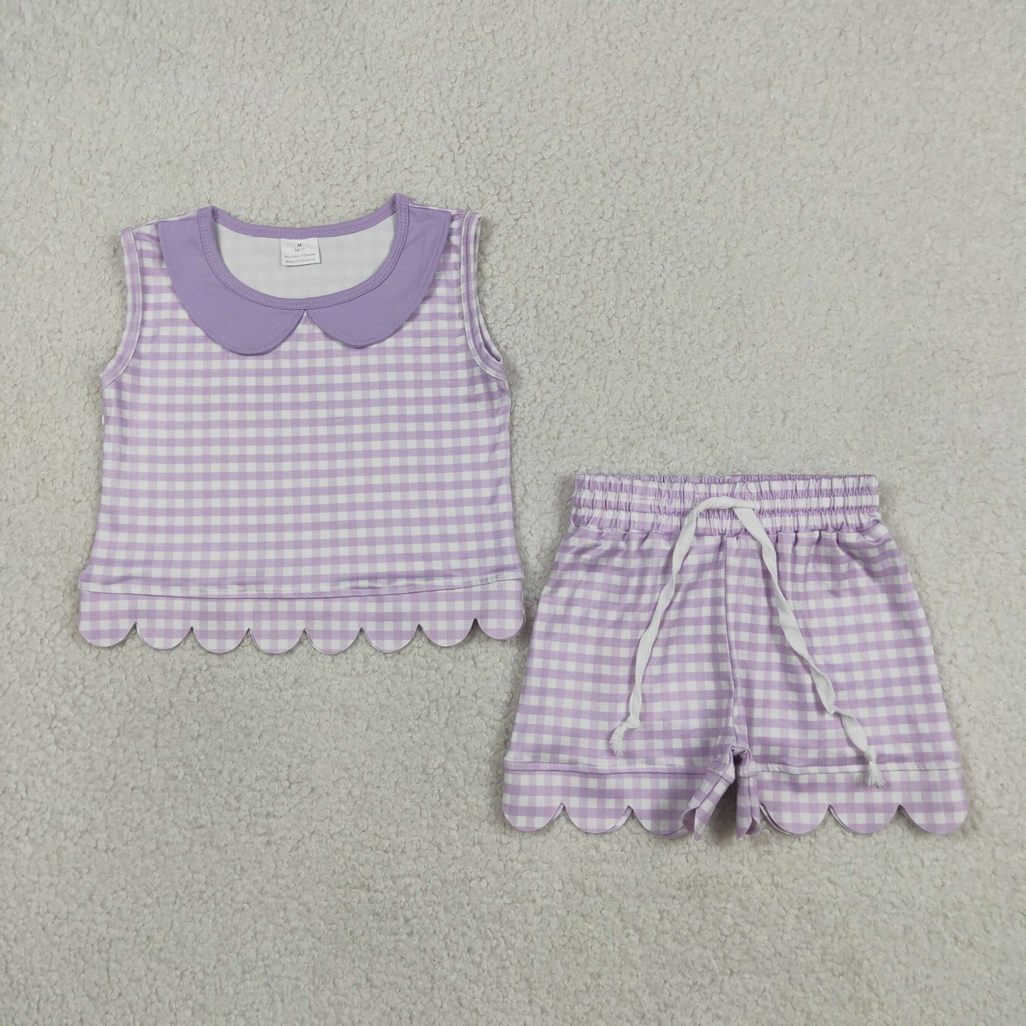 lavender gingham scallop shorts set summer clothing