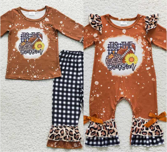 Match Baby Girls Football Pumpkin Leopard Ruffle Pants Clothes Sets D 3.27