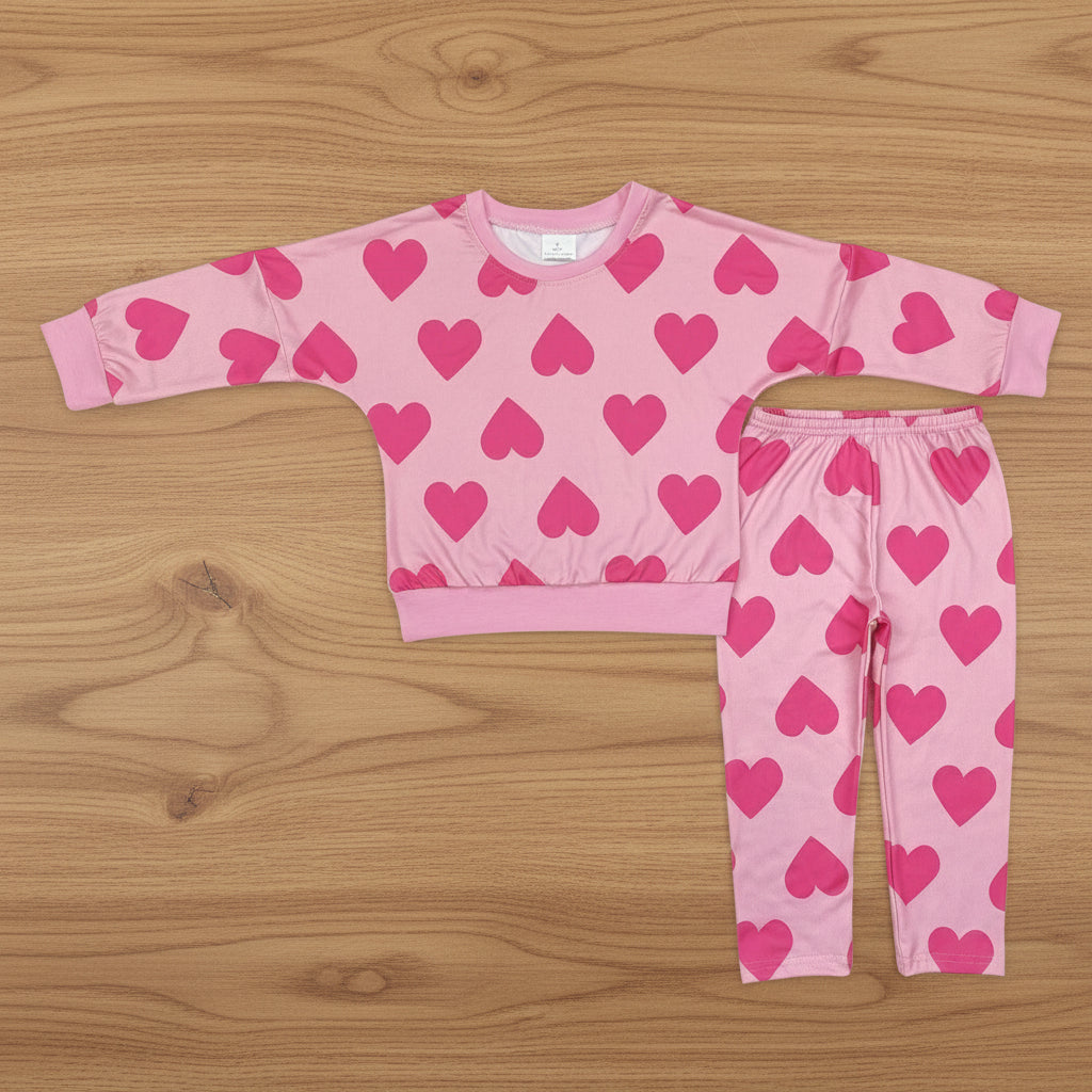 pink heart sweatershirt pants set girl valentine outfit