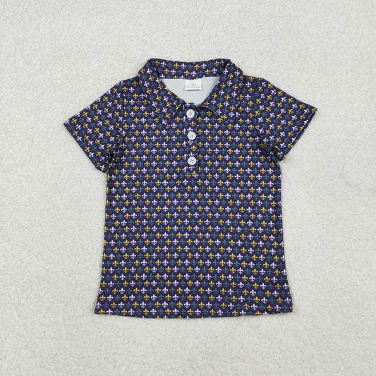 BT1356 Baby Boys Purple Green Yellow Anchors Mardigras Button Polo Shirts Top D 1030