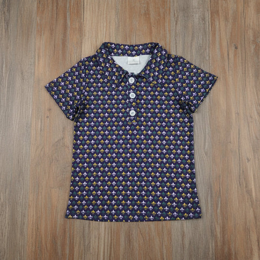 purple green gold saint button up polo t-shirt mardi gras boys top