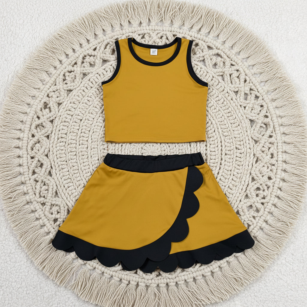 solid gold black scallop athletic skort outfit girls clothes
