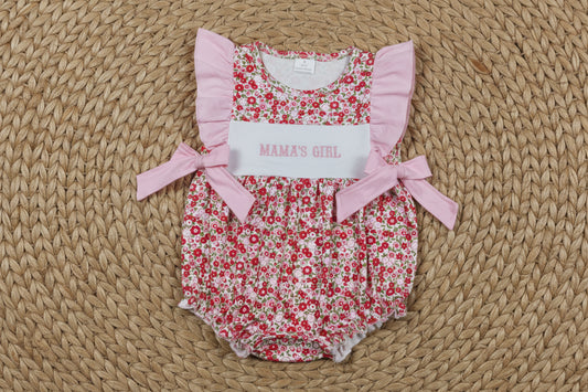 SR3939 mama's girl embroidery floral bubble romper baby girl clothes