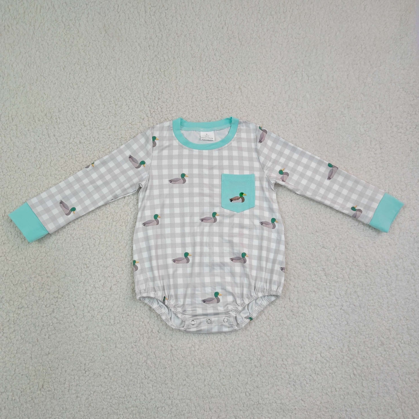 LR3000 long sleeve duck embroidery gingham boy romper