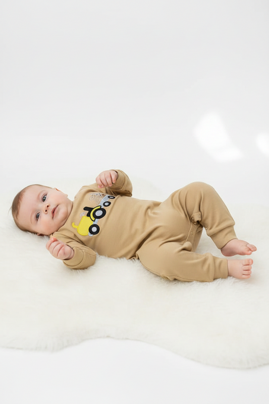 LR0729 Embroidered Puppy Shotgun Truck Brown Long Sleeve Bodysuit