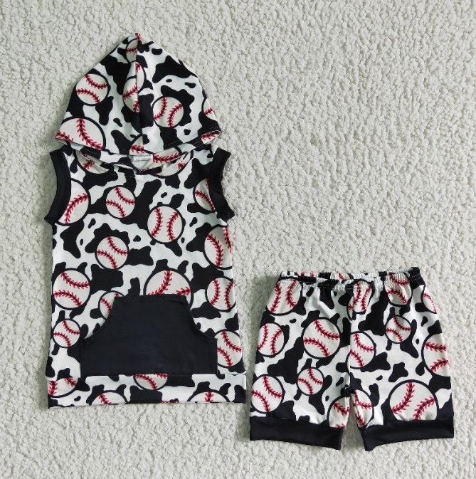 Match Baby boys baseball hoodie top summer shorts sets romper  D 3.27