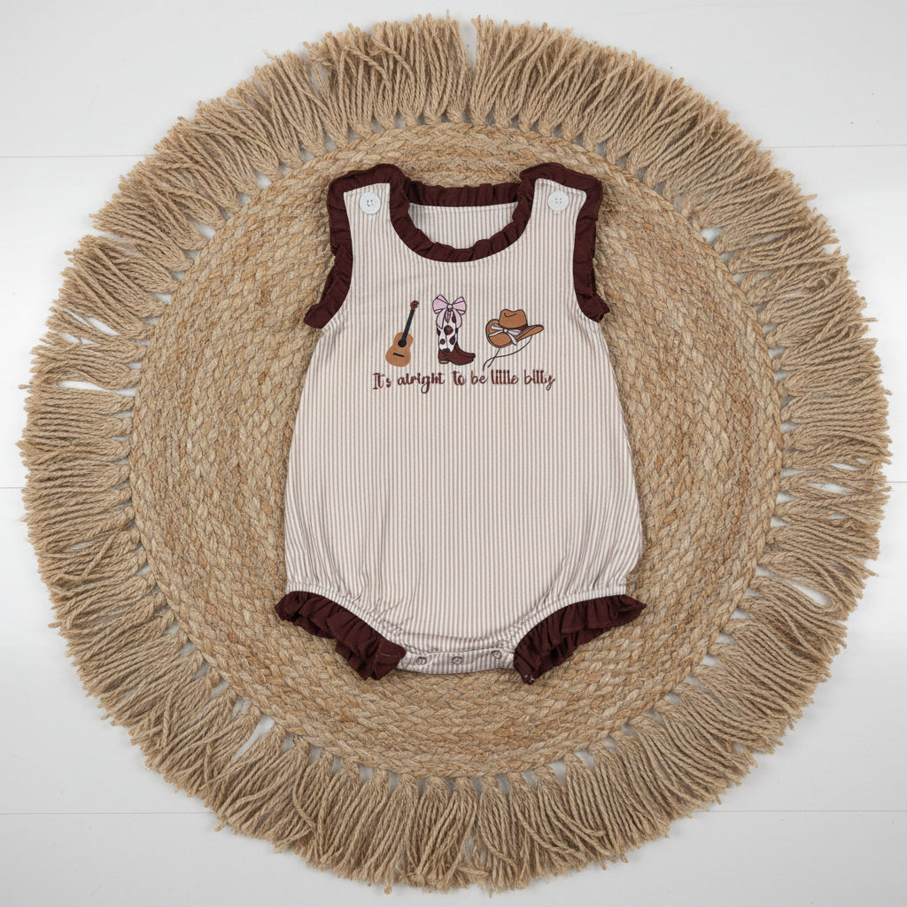 SR3336 it's alright to be little bitty striped bubble romper baby girl clothes