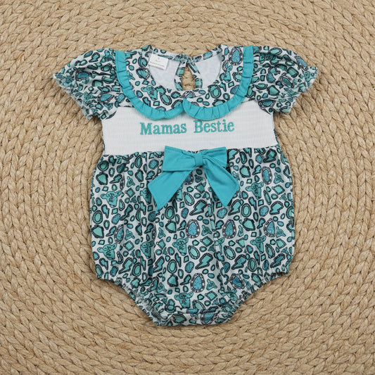 mama's bestie turquoise smock bubble romper
