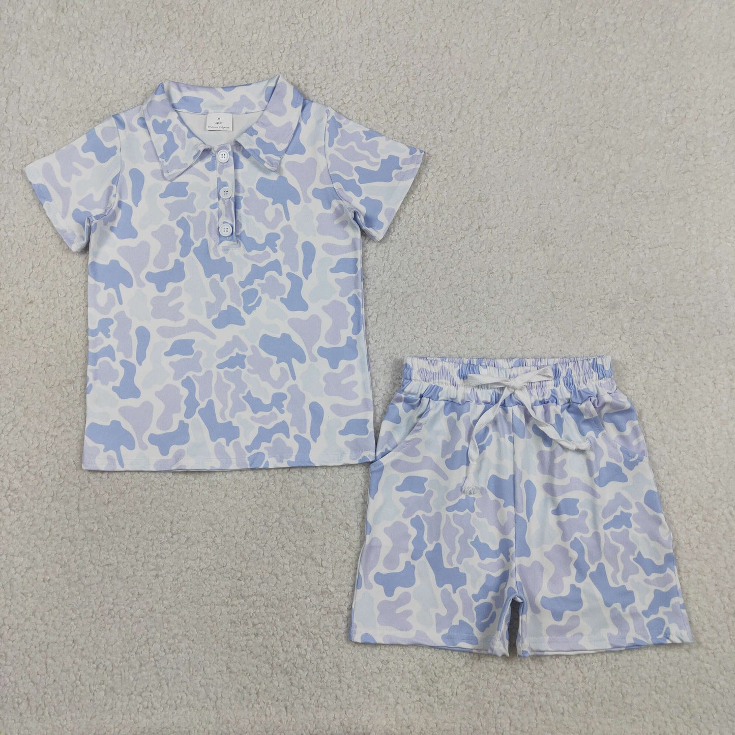 blue camo polo shorts set kids clothing