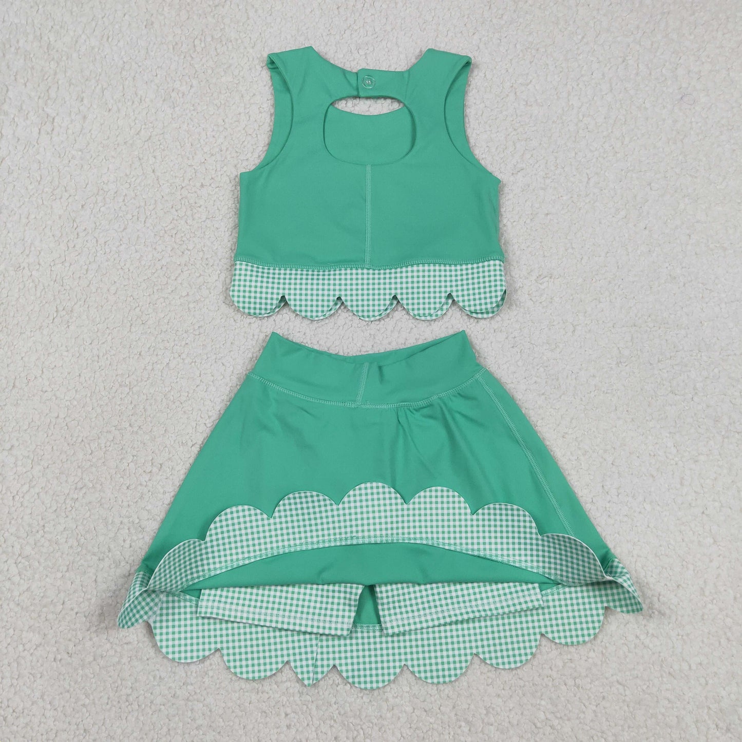 green athletic scallop skort set